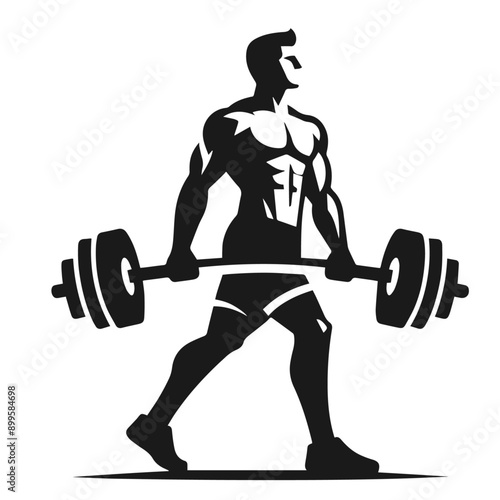 Clean Black and white vector silhouette of a Gym Bodybuilder on white background