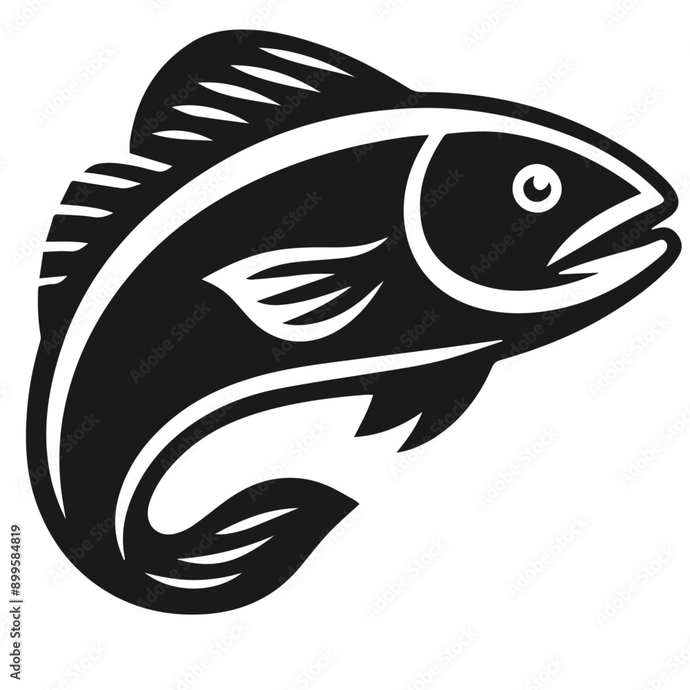 Clean Black and white vector silhouette of a Fish on white background Clean Black and white vector silhouette of a Fish on white background