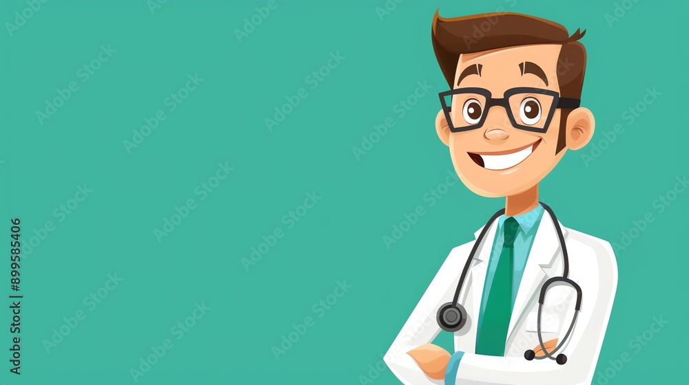 Cartoon illustration of a smiling doctor with a stethoscope. Cartoon illustration of a smiling doctor with a stethoscope.