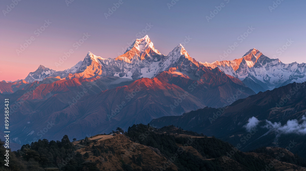 Snow-Capped Mountain Peaks at Sunrise Snow-Capped Mountain Peaks at Sunrise