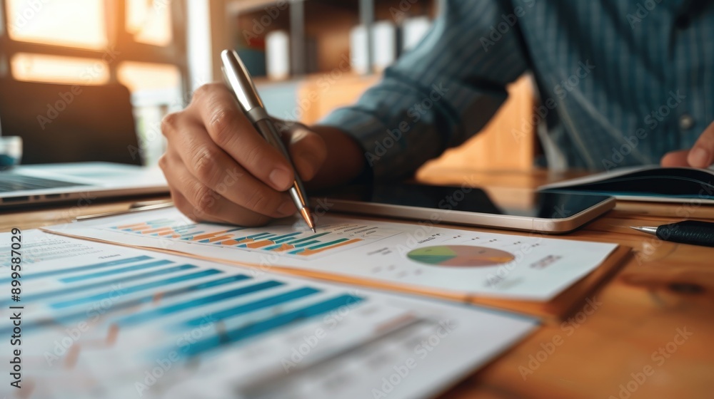 Financial consultant using graphs to explain company performance to clients Financial consultant using graphs to explain company performance to clients