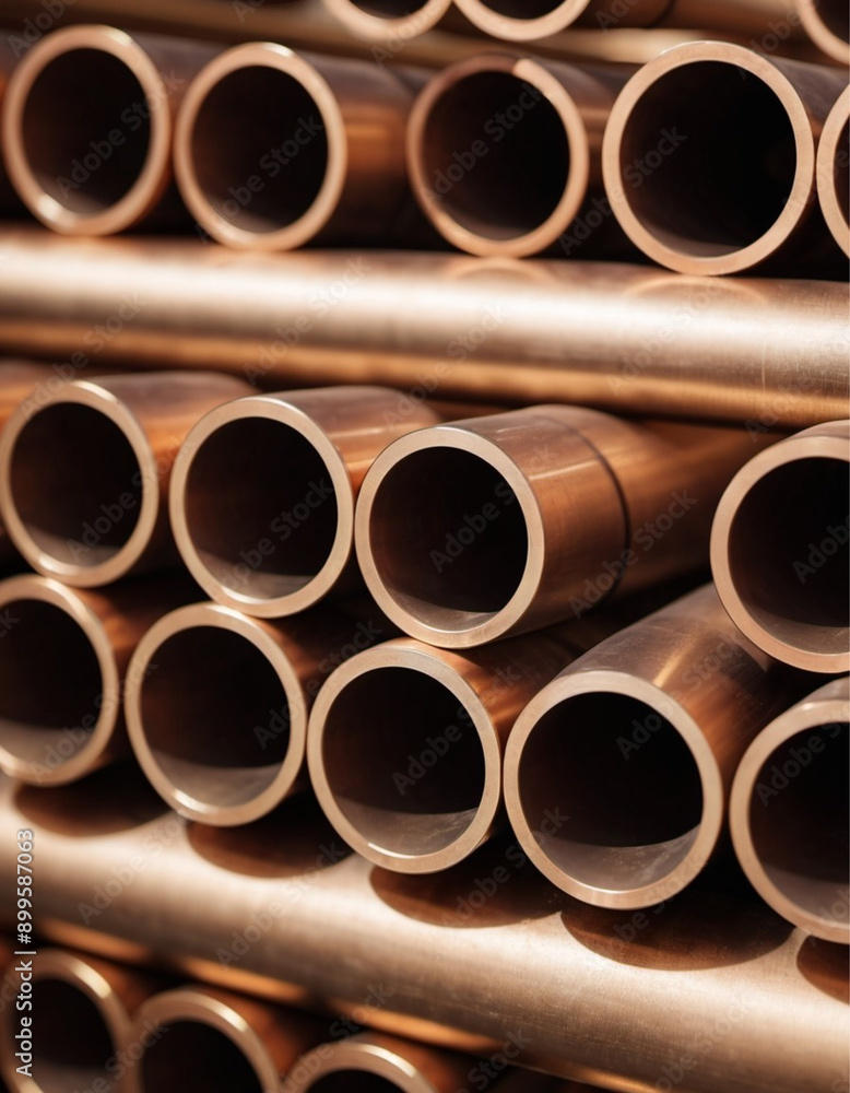 Copper bronze heat exchanger pipes. Heavy non-ferrous metallurgy. Factory industrial production of metal cuprum pipes. Heat exchanger is a technical device in which heat is exchanged between two media Copper bronze heat exchanger pipes. Heavy non-ferrous metallurgy. Factory industrial production of metal cuprum pipes. Heat exchanger is a technical device in which heat is exchanged between two media