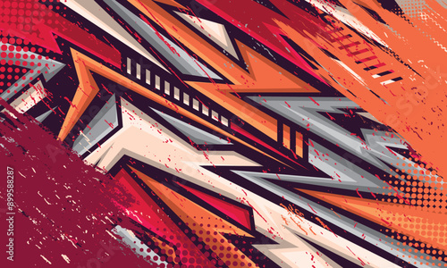 Abstract grunge brush stroke geometric lines background for racing car wrap sticker