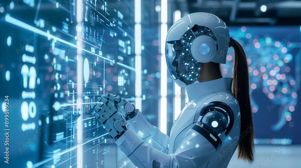create a thumbnail for the article 100+ AI Statistics for hybrid and remote work, with AI and people in the image create a thumbnail for the article 100+ AI Statistics for hybrid and remote work, with AI and people in the image