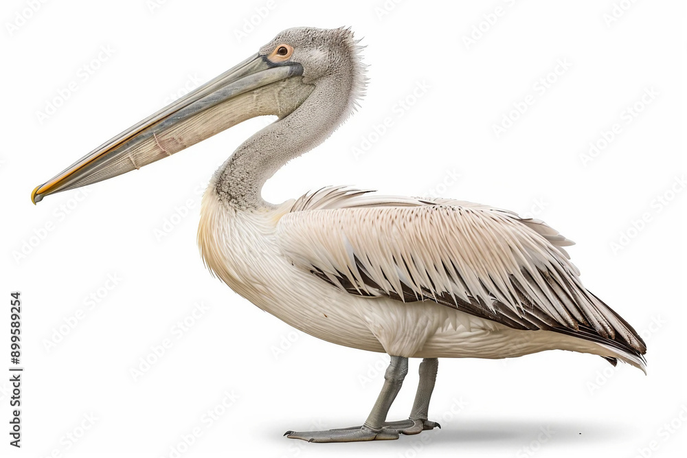 a white pelican with a large beak standing on a white background a white pelican with a large beak standing on a white background