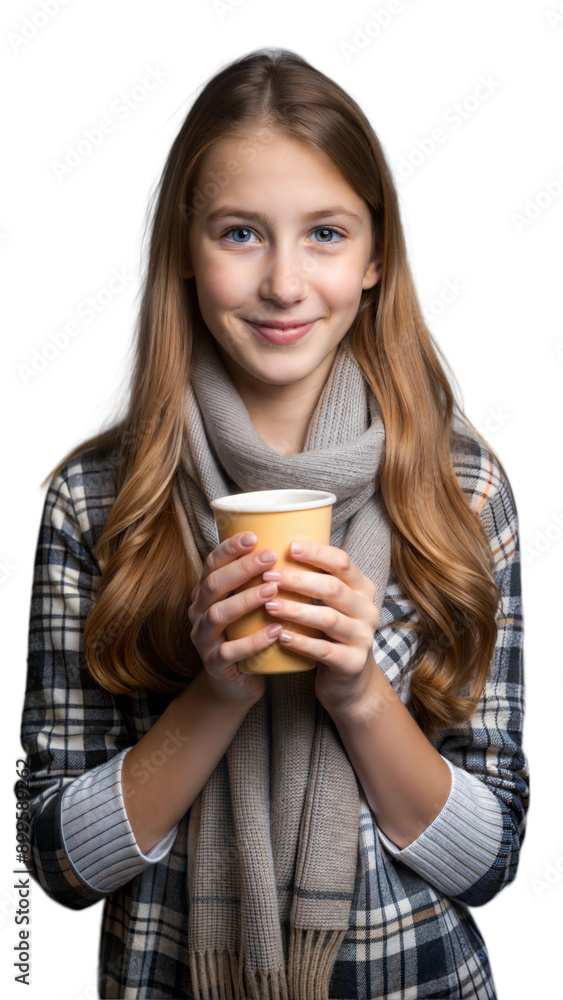 A young woman smiling while holding a cup of coffee. A young woman smiling while holding a cup of coffee.