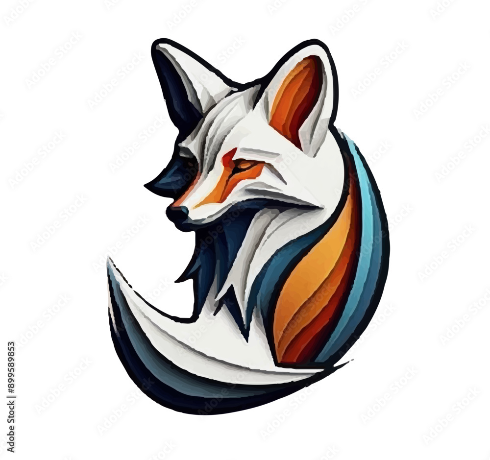Obraz premium Fox Logo, 3d Fox logo, Fox hed