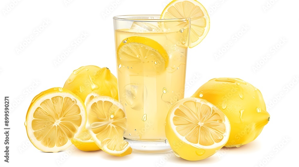 A glass of lemon water with lemon slices, illuminated by bright sunlight on a wooden surface A glass of lemon water with lemon slices, illuminated by bright sunlight on a wooden surface