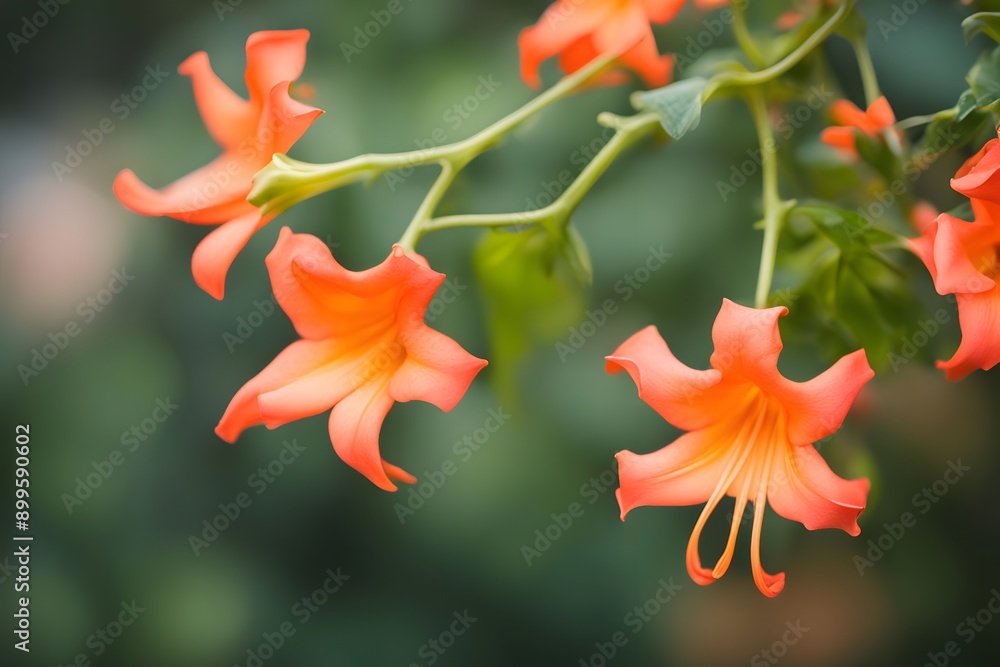 Fototapeta premium Trumpet vine flower bokeh background, Ai Generated