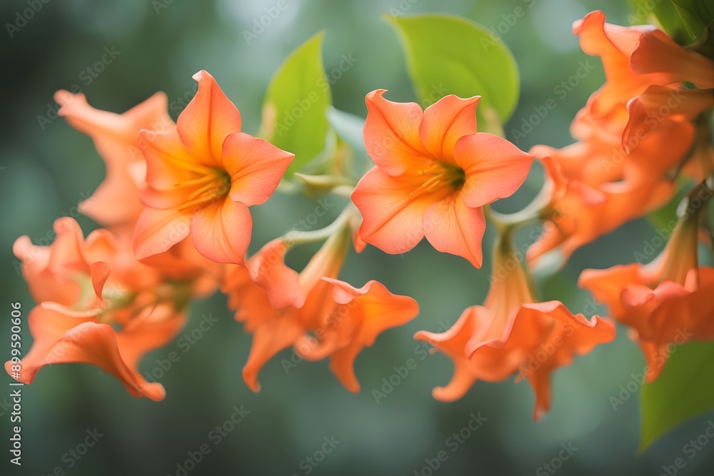 Trumpet vine flower bokeh background, Ai Generated Trumpet vine flower bokeh background, Ai Generated