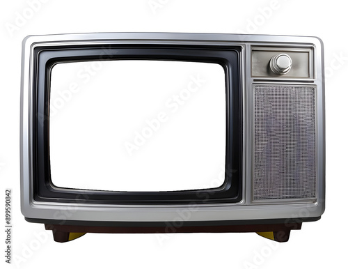 old vintage silver tv 1980s 1990s 2000s with white screen
