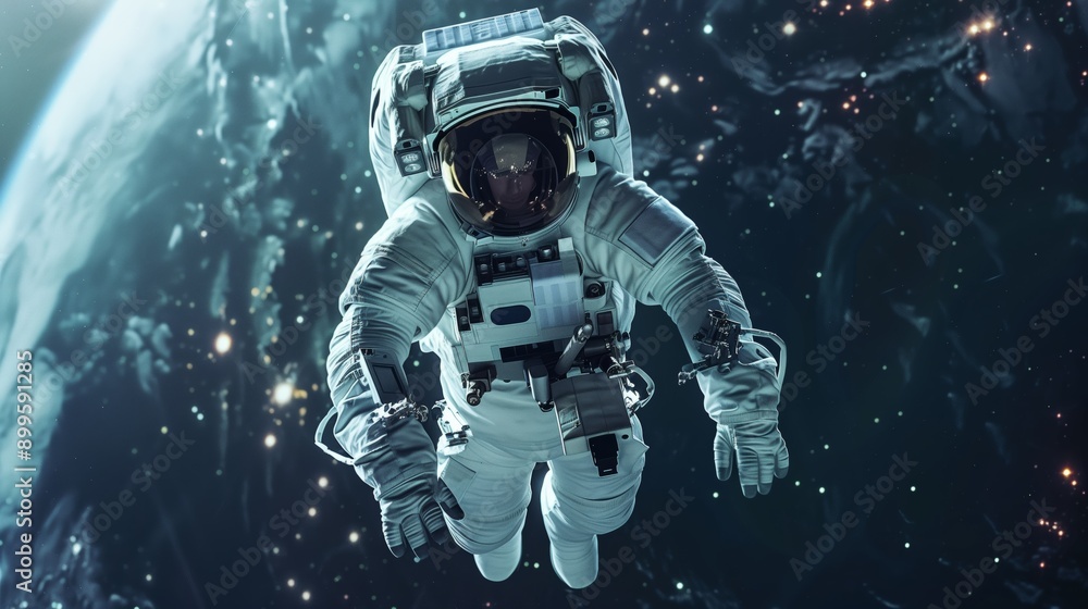 An Astronaut Floating in Space with Earth visible in the Background An Astronaut Floating in Space with Earth visible in the Background