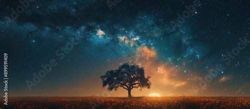 Solitary Tree Under a Starry Sky