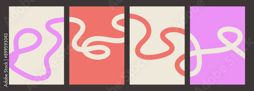 Abstract playful minimalistic background with wavy line. Banner with organic curvy curly stripe. Wave line art
