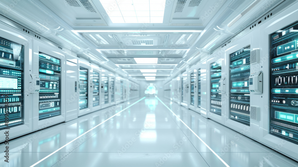 Obraz premium AI cyber security, Cutting-edge cybersecurity data center with advanced tools and real-time malware analysis in a high-tech security atmosphere.