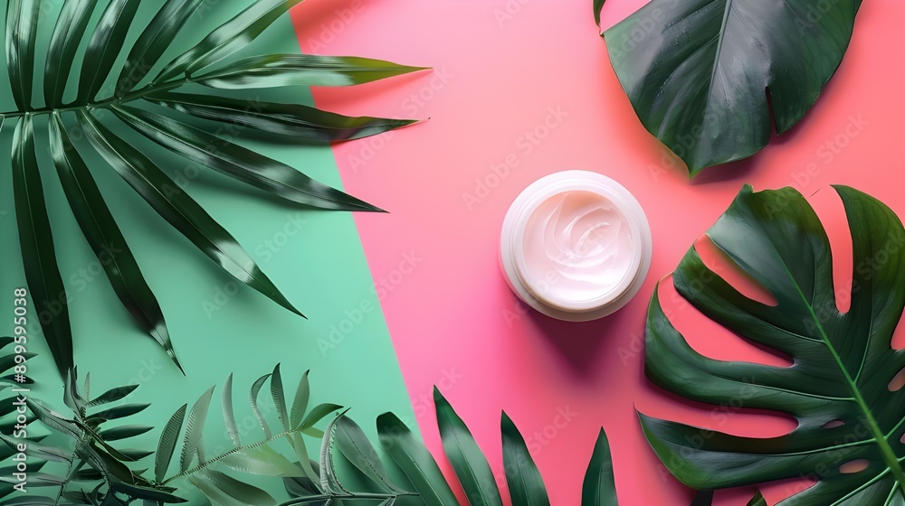 A pink moisturizer jar centrally positioned on a vibrant pink background, showcasing a playful and monochromatic aesthetic. A pink moisturizer jar centrally positioned on a vibrant pink background, showcasing a playful and monochromatic aesthetic.