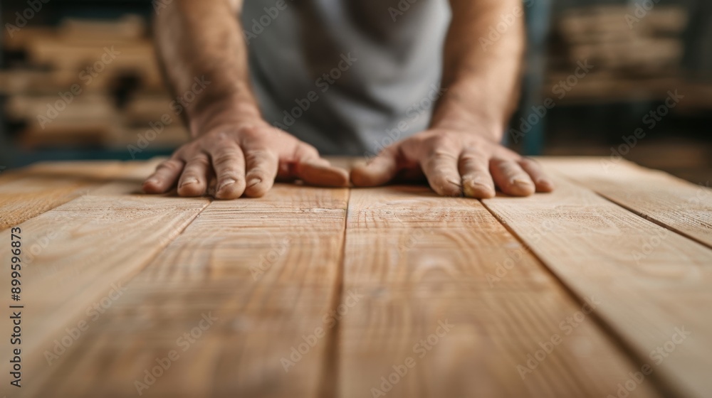 A close-up view of hands resting on a wooden surface, showcasing the texture and grain of the wood in a workshop setting. A close-up view of hands resting on a wooden surface, showcasing the texture and grain of the wood in a workshop setting.