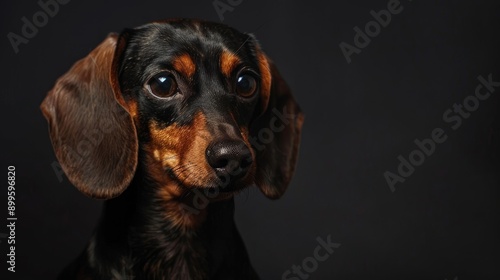 Single Dachshund on dark backdrop