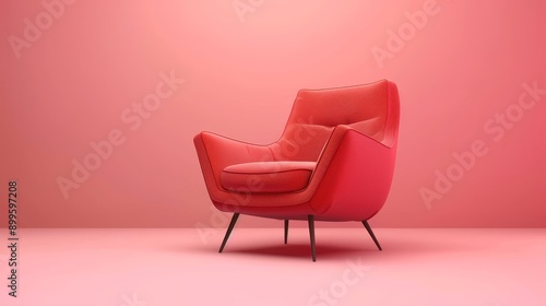 A single red armchair stands against a pink background. The chair is in focus, while the background is blurred.