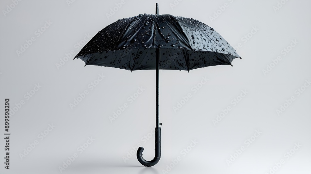 A black umbrella with rain drops on it. A black umbrella with rain drops on it.