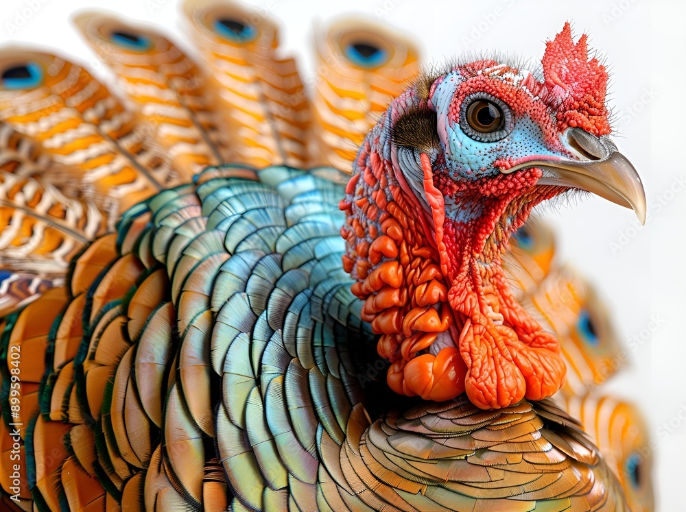 Colorful feathers on a close-up of a turkey. Colorful feathers on a close-up of a turkey.