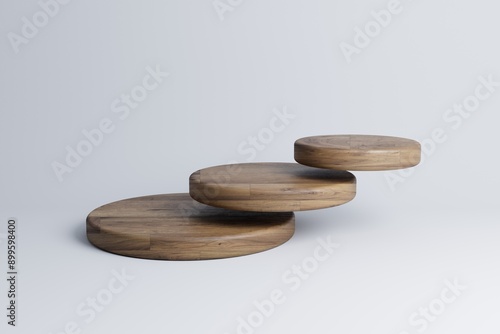 Modern Platform stand podium display on white room background. for empty product shelf or exhibition stage backdrop 3D rendering.	
