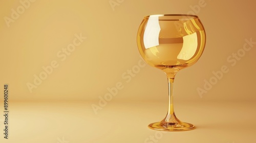 A single, empty wine glass on a golden background, reflecting light. Perfect for concepts of celebration, elegance, or a minimalist design.