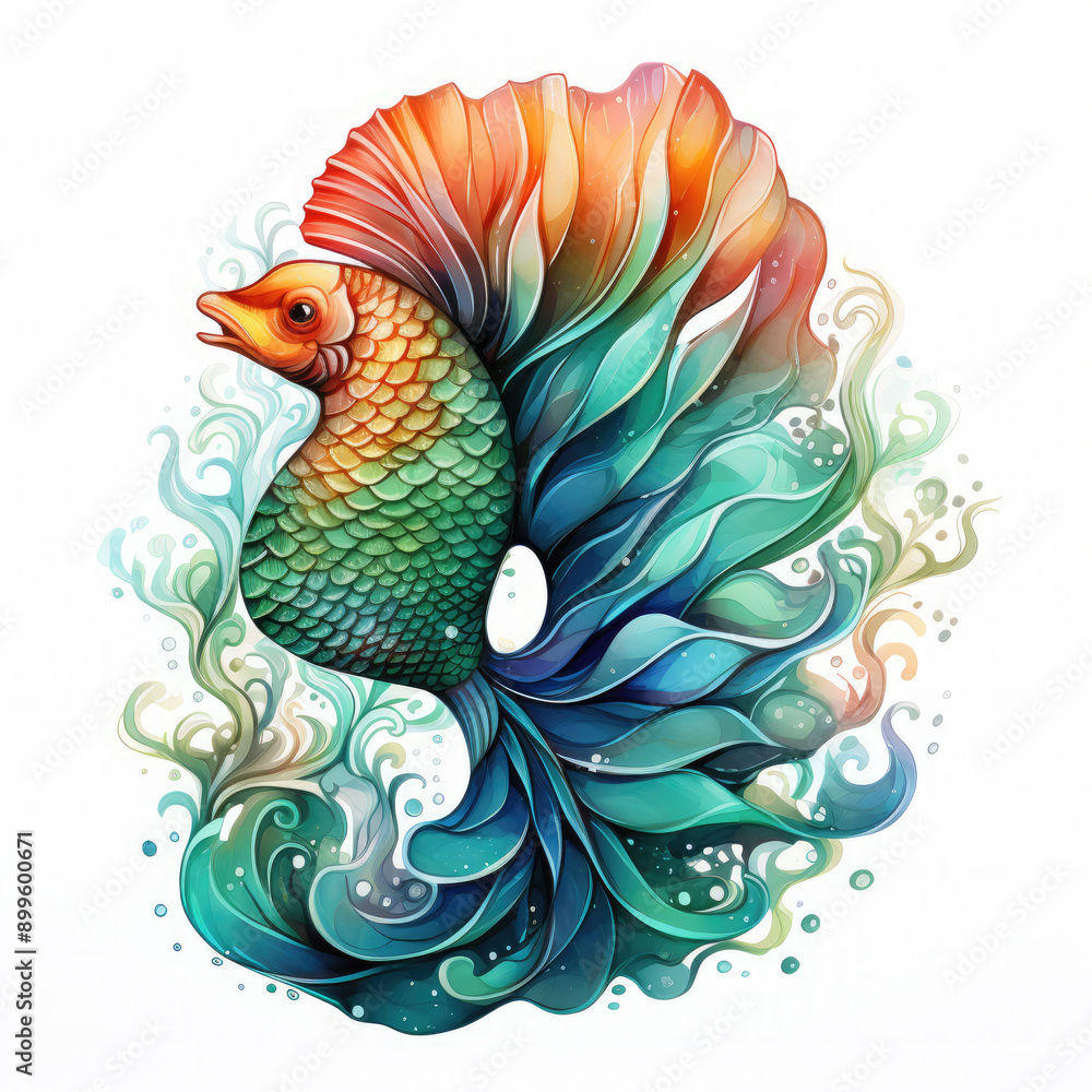 Fototapeta premium Watercolor Mermaid Tail Sublimation, clipart Illustration, Generative Ai