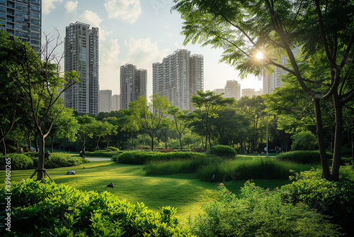 City green park with lush landscape photo