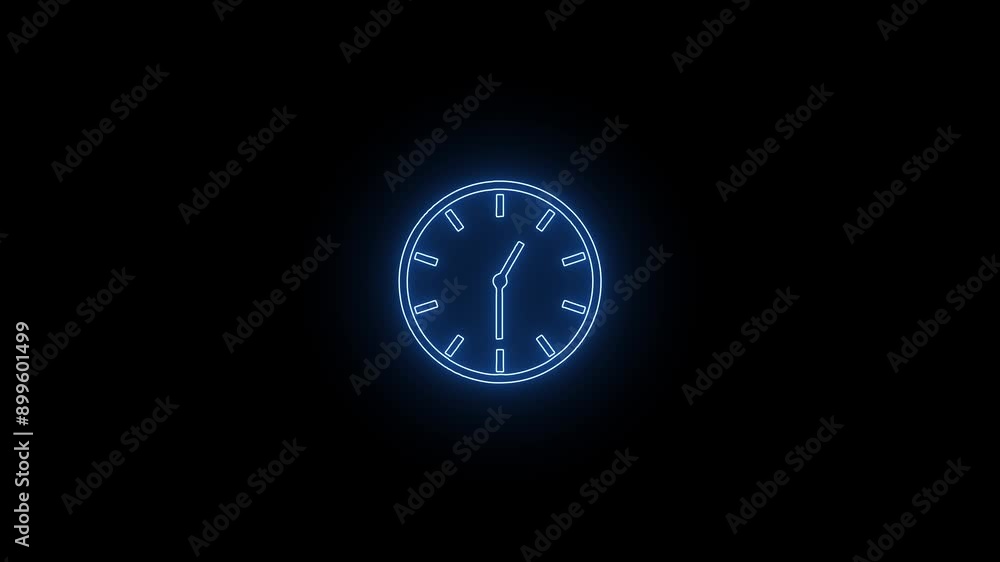 Abstract neon clock icon animation background. Abstract neon clock icon animation background.