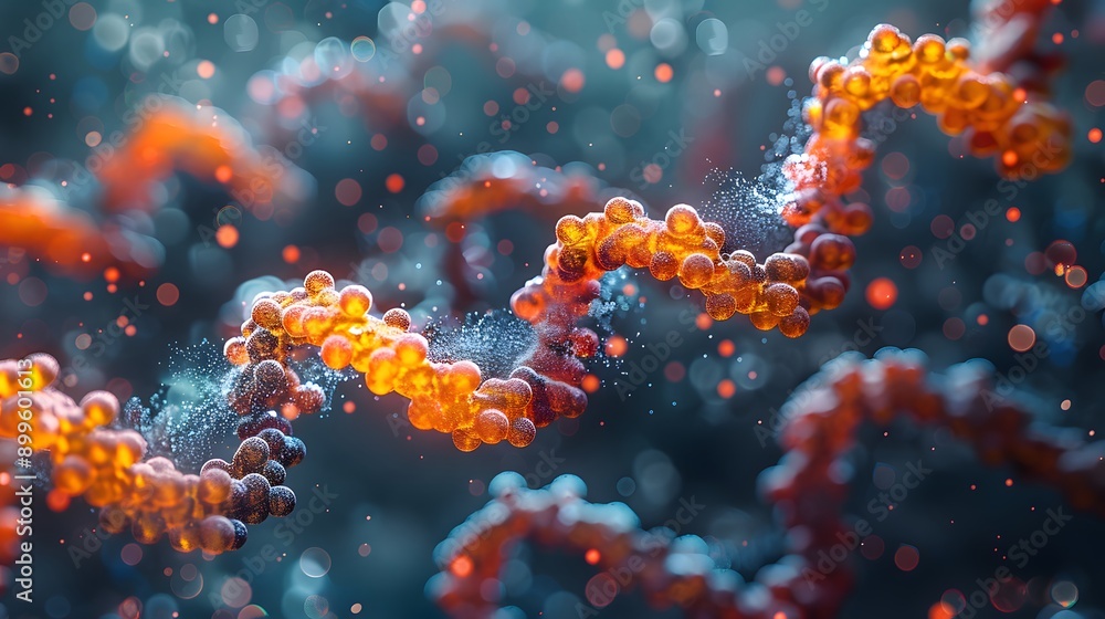 Fototapeta premium Abstract DNA Chain with Bokeh Background.