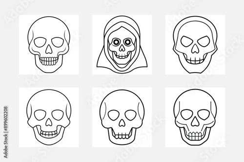 Engaging Skull Line Art Set for Kids Coloring Books
