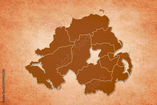 Northern Ireland Map. Northern Ireland Map with federal states in A vintage Color Texture Background