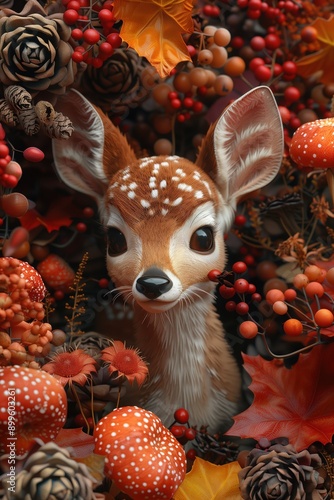 Adorable Fawn Amidst Autumn Flora