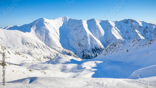 snow covered mountains in winter