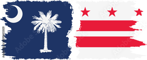 District of Columbia USA - Washington, DC and South Carolina state grunge brush flags connection, vector