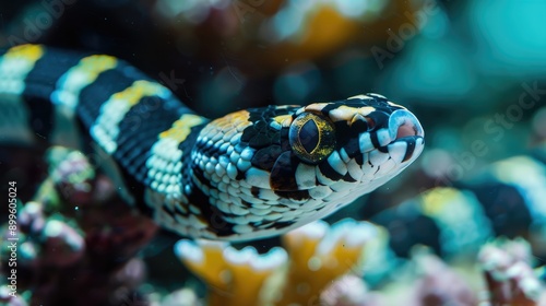 Close up photograph of a banded sea krait photo