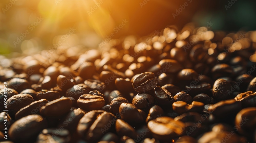Morning with roasted coffee beans background close up for text in a coffee house Morning with roasted coffee beans background close up for text in a coffee house