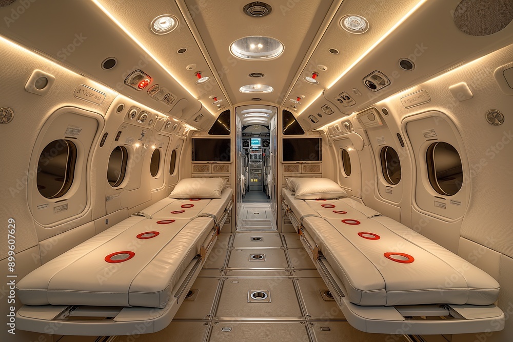 Fototapeta premium Interior of a luxury private air ambulance featuring advanced diagnostic and monitoring equipment