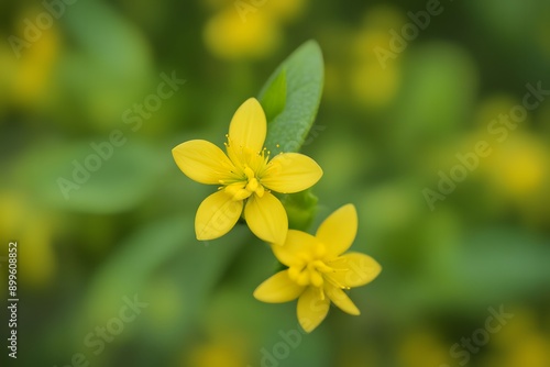 Yellow loosestrife flower bokeh background, AI Generated