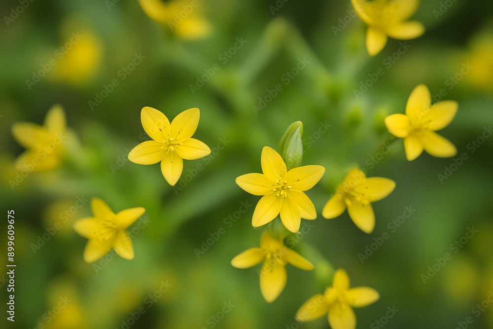 Obraz premium Yellow loosestrife flower bokeh background, AI Generated
