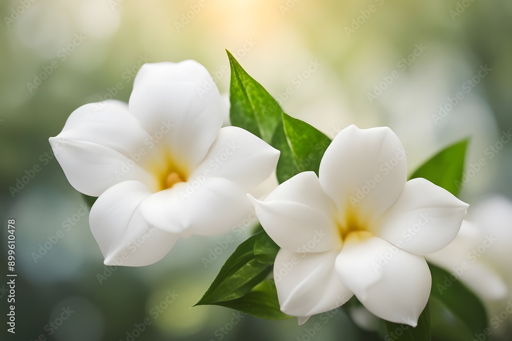 White dipladenia flower bokeh background, AI Generated White dipladenia flower bokeh background, AI Generated
