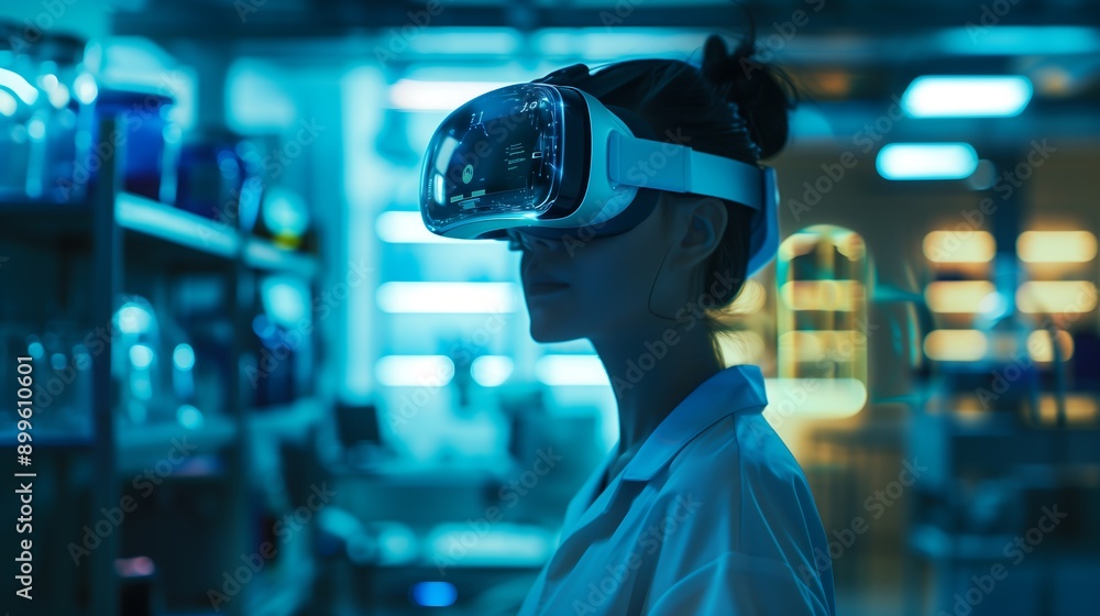Woman Wearing VR Headset in a Lab Woman Wearing VR Headset in a Lab