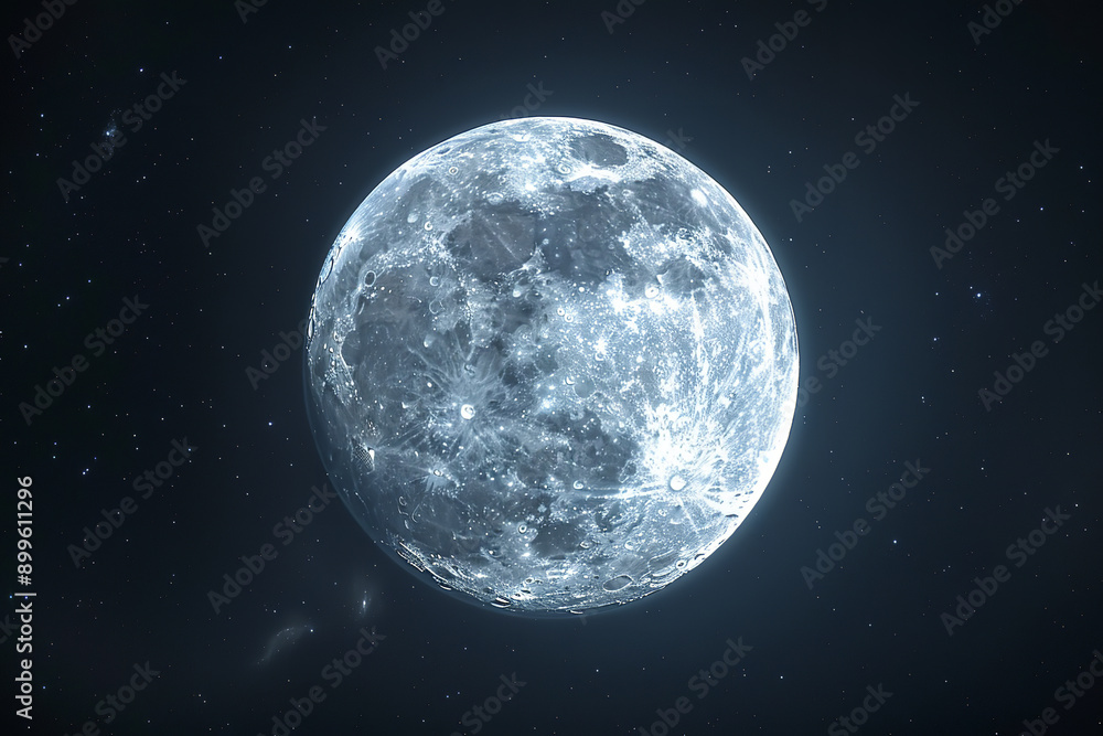 Full Moon in Night Sky with Detailed Surface and Mystical Backdrop Full Moon in Night Sky with Detailed Surface and Mystical Backdrop