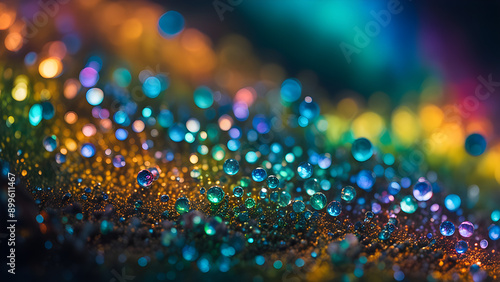 close up on colorful water drops