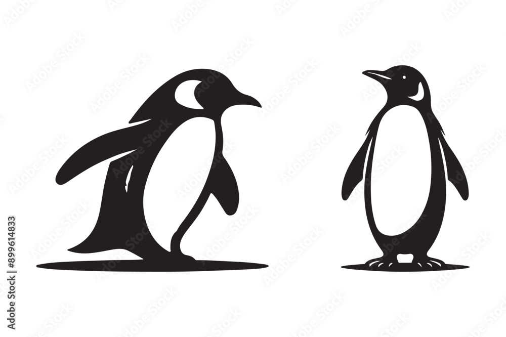 Obraz premium penguin set black silhouette art illustration white background - Generative AI
