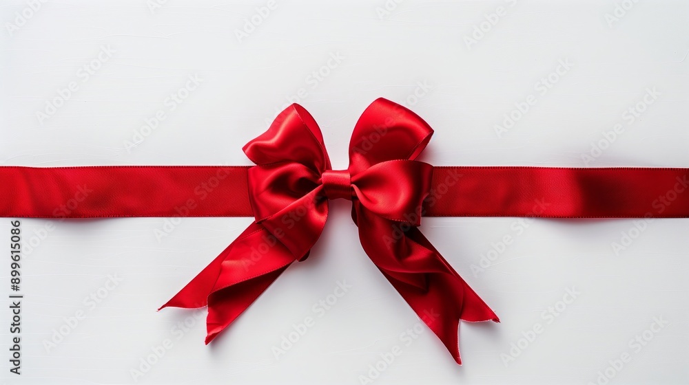A Lush Red Satin Bow Perfectly Tied on a Gift Box A Lush Red Satin Bow Perfectly Tied on a Gift Box