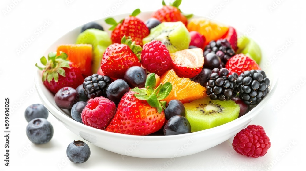 A bowl of healthy fresh fruit salad on a A bowl of healthy fresh fruit salad on a