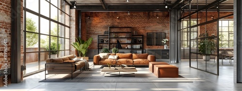 Urban Chic. Modern industrial loft living room characterized by an open concept