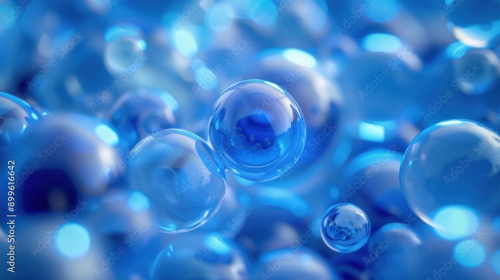 A close up of many blue spheres. The spheres are all different sizes and are scattered throughout the image. The image has a dreamy, ethereal quality to it, as if the spheres are floating in mid-air A close up of many blue spheres. The spheres are all different sizes and are scattered throughout the image. The image has a dreamy, ethereal quality to it, as if the spheres are floating in mid-air